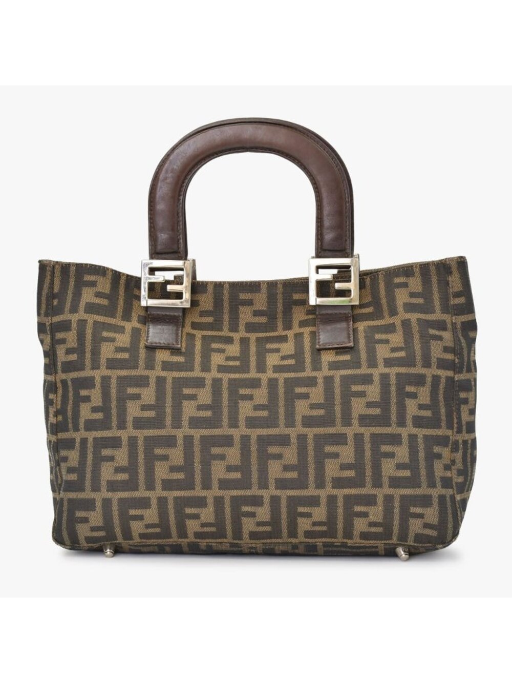 Fendi Tote Bag Zucca Pattern Canvas Brown Silver